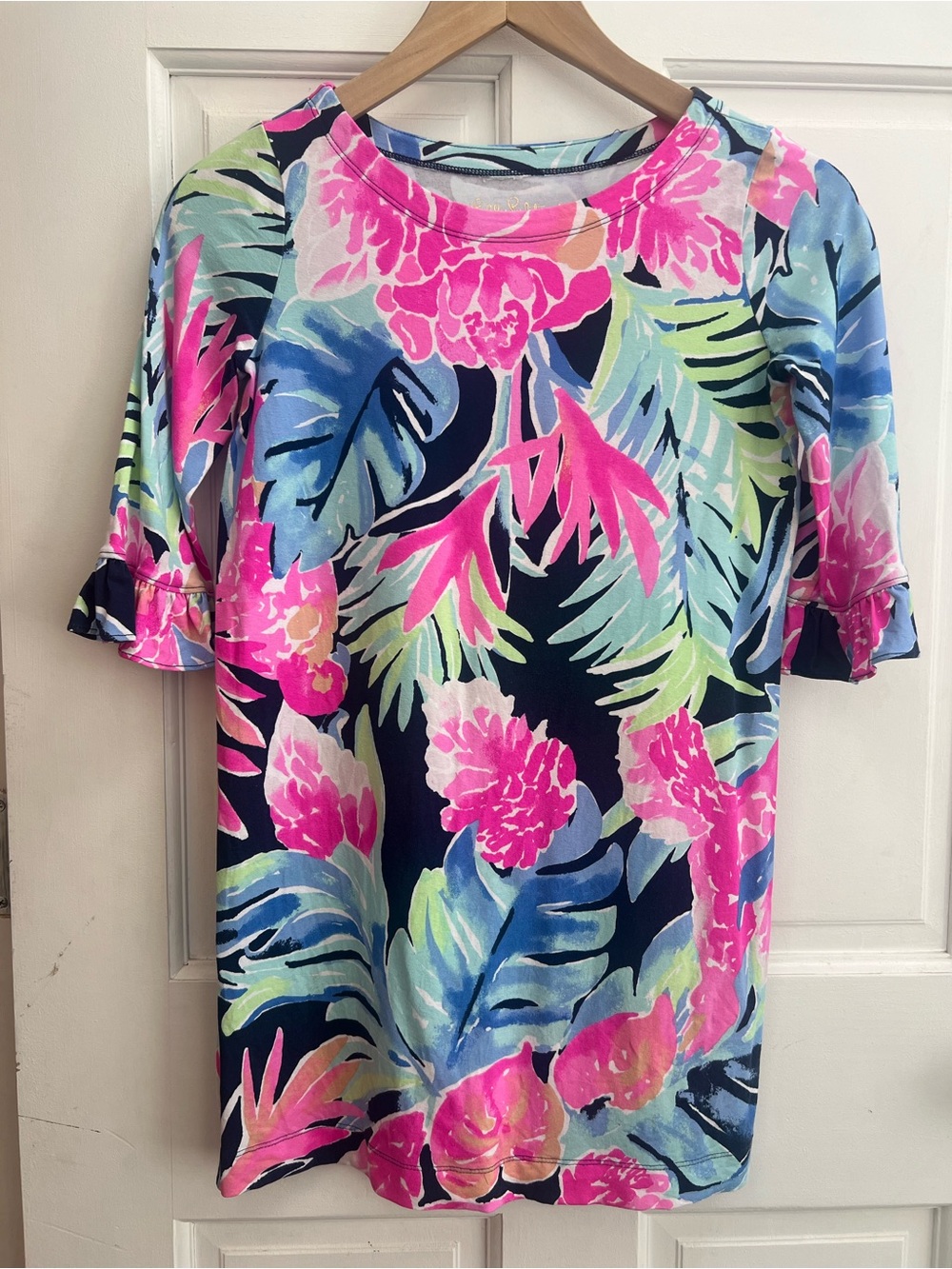 Lilly Pulitzer Girls Ruffle Sleeve dress - Navy & Pink